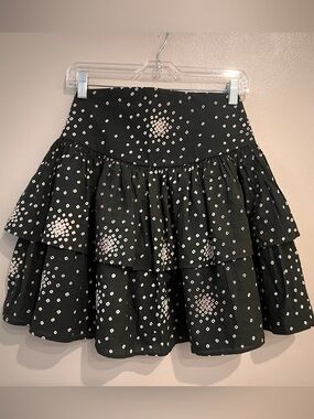 Adam Arnold Black & Ivory Tiered Ruffle Bandana Print Skirt Size Small
